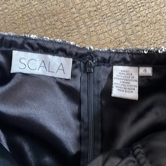 Scala SILK chiffon layered ruffled Black dress with silver beading Short S, 4 - Picture 8 of 10